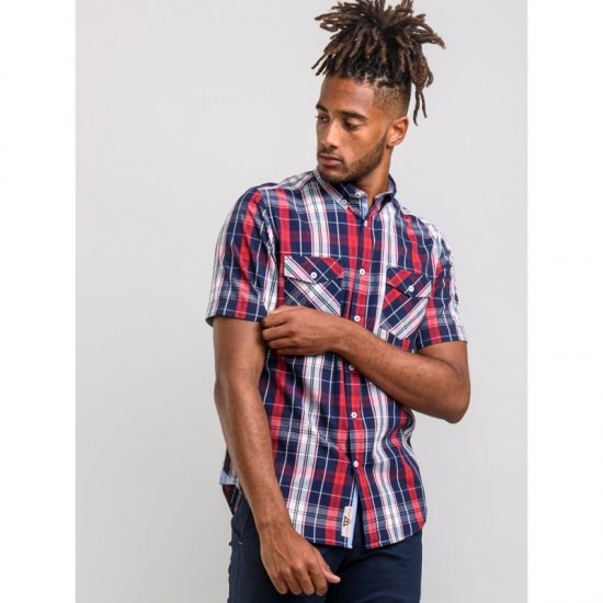 D555 Terell Shirt Navy/Red - Skjorter - Store skjorter - 2XL-8XL