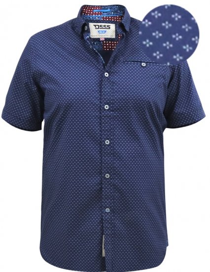 D555 Telford S/S Micro Ao Print Shirt Navy - Skjorter - Store skjorter - 2XL-8XL