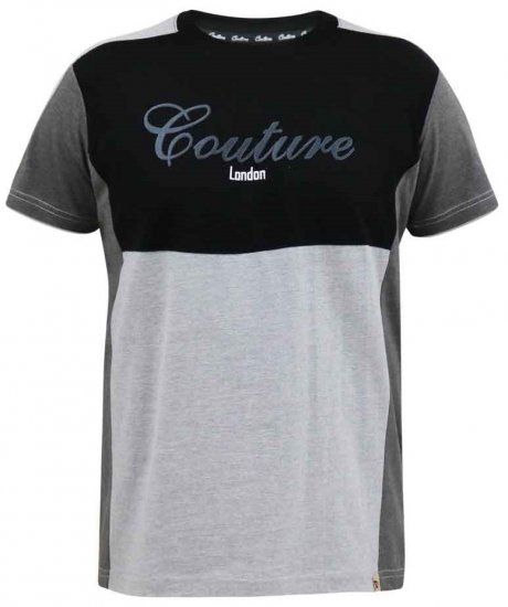 D555 Felix Couture Crew Neck Cut And Sew T-Shirt Black/Charcoal - T-skjorter - Store T-skjorter - 2XL-14XL