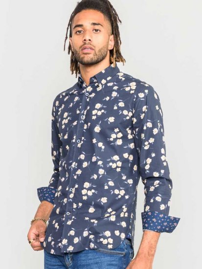 D555 Rooksey Floral Print Shirt Navy - Skjorter - Store skjorter - 2XL-8XL