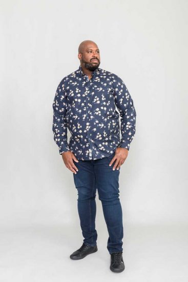 D555 Rooksey Floral Print Shirt Navy - Skjorter - Store skjorter - 2XL-8XL