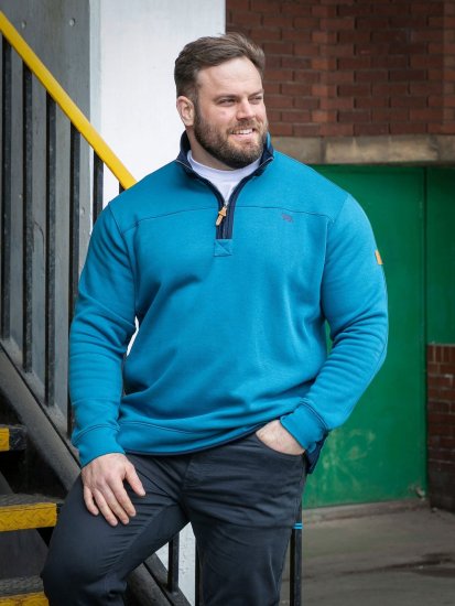 D555 Conway 1 1/4 Zip Neck Fleece Sweatshirt With Bear Logo Teal - Gensere og hettegensere - Store hettegensere - 2XL-14XL