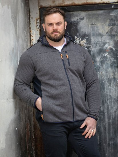 D555 Conrad Detachable Hood Bonded Fleece Zip Through Hoody TALL Mørkeblå - TALL gensere - TALL gensere for høye menn