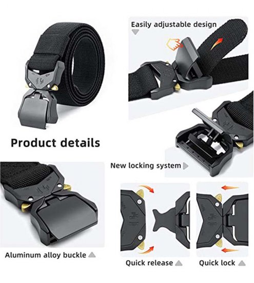 D555 Dale Tactical Stretch Webbing Belt with Heavy Duty Quick Release Buckle Black - Belter - Lange belter - W40-W70/2XL-8XL