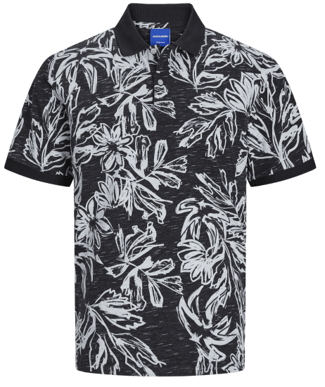 Jack & Jones JORLAFAYETTE AOP Polo Black - Polo- & piqueskjorter - Poloskjorte i store størrelser - 2XL-8XL