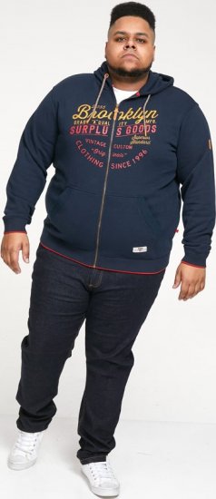 D555 WORCESTER Full Zip Hoody With Brooklyn Chest Print - Gensere og hettegensere - Store hettegensere - 2XL-14XL