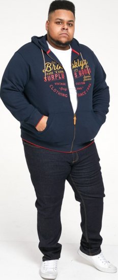 D555 WORCESTER Full Zip Hoody With Brooklyn Chest Print - Gensere og hettegensere - Store hettegensere - 2XL-14XL