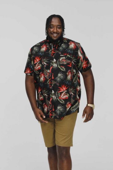 D555 LENNOX Hawaiian AO Print Shirt Black - Skjorter - Store skjorter - 2XL-8XL