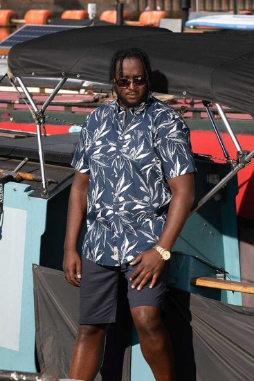 D555 FINLEY Hawaiian AO Print Shirt Navy - Skjorter - Store skjorter - 2XL-8XL