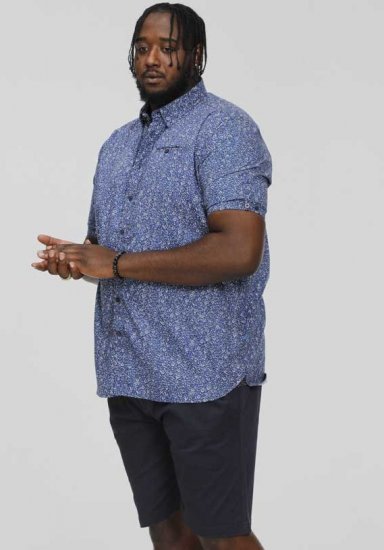 D555 KYLE S/S Micro AO Print Shirt Blue - Skjorter - Store skjorter - 2XL-8XL