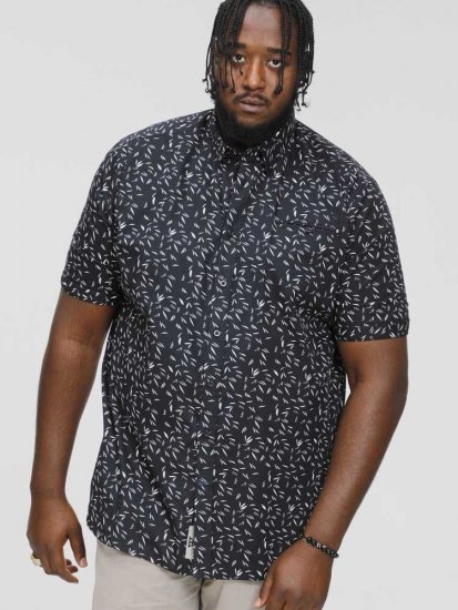 D555 BEAU S/S AO Leaf Print Shirt Navy - Skjorter - Store skjorter - 2XL-8XL