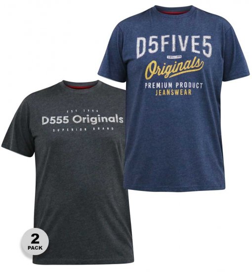 D555 ALFRED 2-Pack Brand Carrier Printed Crew Neck T-Shirts - T-skjorter - Store T-skjorter - 2XL-14XL