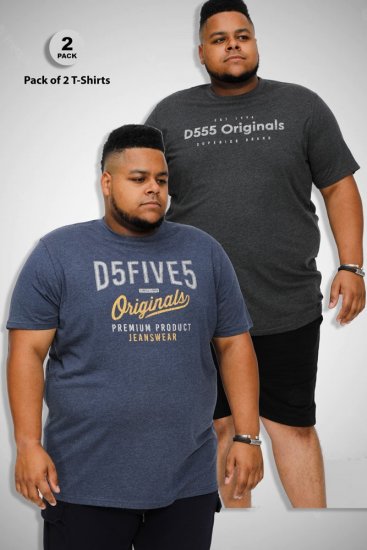 D555 ALFRED 2-Pack Brand Carrier Printed Crew Neck T-Shirts - T-skjorter - Store T-skjorter - 2XL-14XL