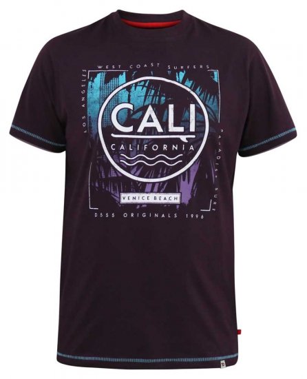 D555 NOVA Cali Surf Printed Crew Neck T-Shirt Plum - T-skjorter - Store T-skjorter - 2XL-14XL