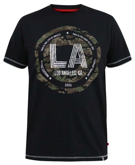 D555 BENNY LA Camo Printed Crew Neck T-Shirt Black - T-skjorter - Store T-skjorter - 2XL-14XL