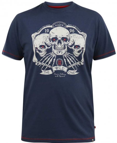 D555 COOK Trio Of Skulls Printed Crew Neck T-Shirt Slate Blue - T-skjorter - Store T-skjorter - 2XL-14XL