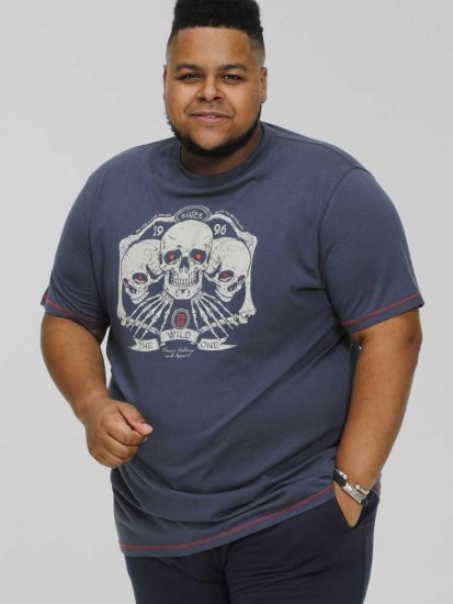 D555 COOK Trio Of Skulls Printed Crew Neck T-Shirt Slate Blue - T-skjorter - Store T-skjorter - 2XL-14XL