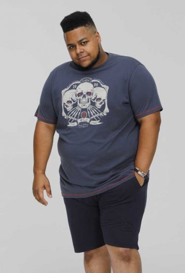 D555 COOK Trio Of Skulls Printed Crew Neck T-Shirt Slate Blue - T-skjorter - Store T-skjorter - 2XL-14XL