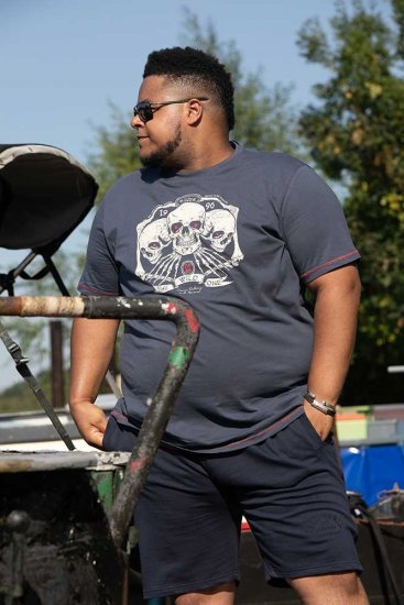 D555 COOK Trio Of Skulls Printed Crew Neck T-Shirt Slate Blue - T-skjorter - Store T-skjorter - 2XL-14XL