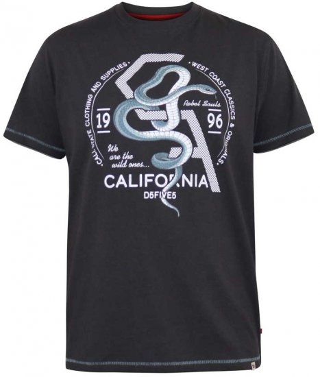 D555 CORTEX California Snake Printed Crew Neck T-Shirt Washed Black - T-skjorter - Store T-skjorter - 2XL-14XL