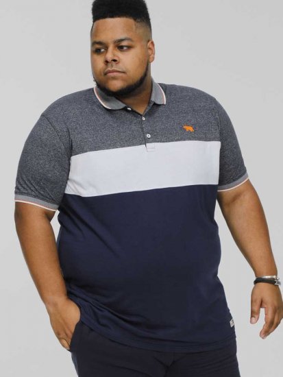 D555 EMERSON Cut And Sew Polo With Jacquard Collar Navy - Polo- & piqueskjorter - Poloskjorte i store størrelser - 2XL-8XL