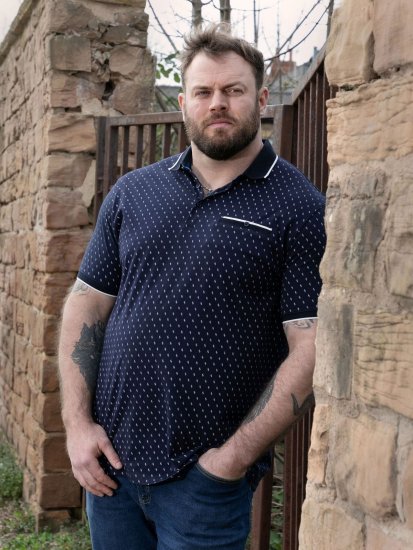 D555 Reid AOP Polo With Jacquard Collar, Pocket And Cuffs Mørkeblå - Polo- & piqueskjorter - Poloskjorte i store størrelser - 2XL-8XL