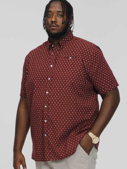 D555 DUNSTABLE S/S Micro AO Print Shirt Burgundy - Skjorter - Store skjorter - 2XL-8XL