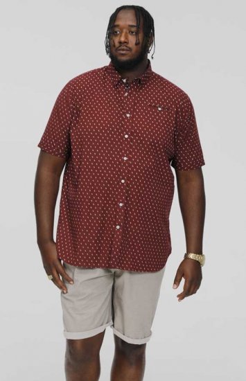 D555 DUNSTABLE S/S Micro AO Print Shirt Burgundy - Skjorter - Store skjorter - 2XL-8XL