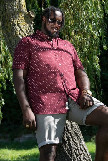 D555 DUNSTABLE S/S Micro AO Print Shirt Burgundy - Skjorter - Store skjorter - 2XL-8XL