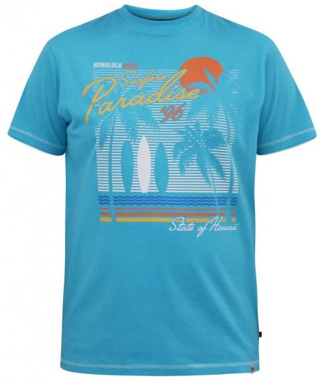 D555 AARON Surfers Paradise Printed Crew Neck T-Shirt Turquoise - T-skjorter - Store T-skjorter - 2XL-14XL