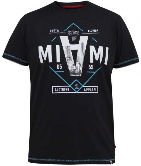 D555 BINGHAM State Of Miami Printed Crew Neck T-Shirt Black - T-skjorter - Store T-skjorter - 2XL-14XL