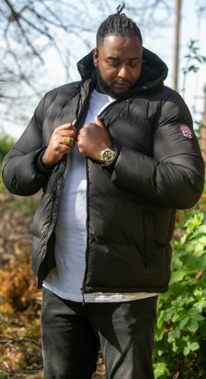 D555 DOMENIC Quilted Puffer Jacket With Half Micro Fleece Lining And Hood Black - Jakker - Store jakker - 2XL-12XL