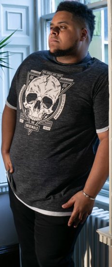 D555 DARREN Skull Printed T-Shirt With Double Layer On Hem & Cuff Black Reno - T-skjorter - Store T-skjorter - 2XL-14XL