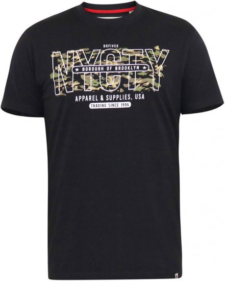 D555 EDWALTON NYCTY Camo Printed Crew Neck T-Shirt Washed Black - T-skjorter - Store T-skjorter - 2XL-14XL