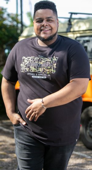 D555 EDWALTON NYCTY Camo Printed Crew Neck T-Shirt Washed Black - T-skjorter - Store T-skjorter - 2XL-14XL