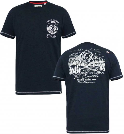 D555 GRAHAM YOSEMITE Chest And Back Printed Crew Neck T-Shirt Navy - T-skjorter - Store T-skjorter - 2XL-14XL