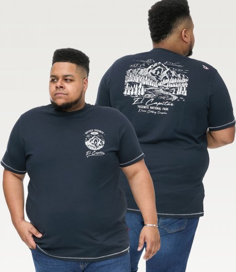 D555 GRAHAM YOSEMITE Chest And Back Printed Crew Neck T-Shirt Navy - T-skjorter - Store T-skjorter - 2XL-14XL
