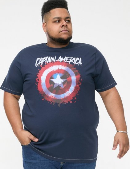 D555 ROGERS Official Captain America Printed T-Shirt Dark Navy - T-skjorter - Store T-skjorter - 2XL-14XL