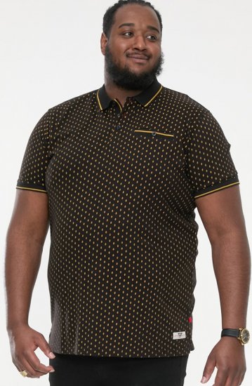 D555 RAUL AOP Jersey Polo With Jacquard Collar, Ribs And Chest Pocket Black - Polo- & piqueskjorter - Poloskjorte i store størrelser - 2XL-8XL