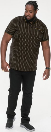 D555 RAUL AOP Jersey Polo With Jacquard Collar, Ribs And Chest Pocket Black - Polo- & piqueskjorter - Poloskjorte i store størrelser - 2XL-8XL