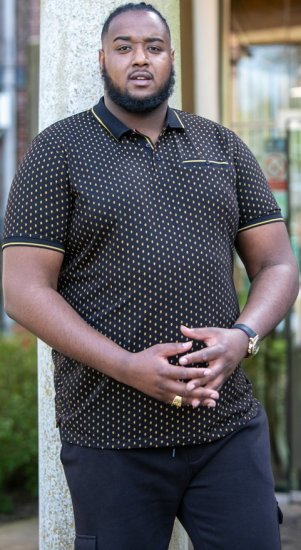 D555 RAUL AOP Jersey Polo With Jacquard Collar, Ribs And Chest Pocket Black - Polo- & piqueskjorter - Poloskjorte i store størrelser - 2XL-8XL