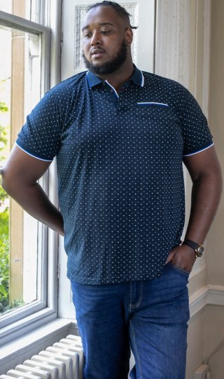 D555 OAKLEY AOP Jersey Polo With Jacquard Collar, Ribs And Chest Pocket Navy - Polo- & piqueskjorter - Poloskjorte i store størrelser - 2XL-8XL