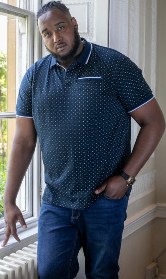 D555 OAKLEY AOP Jersey Polo With Jacquard Collar, Ribs And Chest Pocket Navy - Polo- & piqueskjorter - Poloskjorte i store størrelser - 2XL-8XL