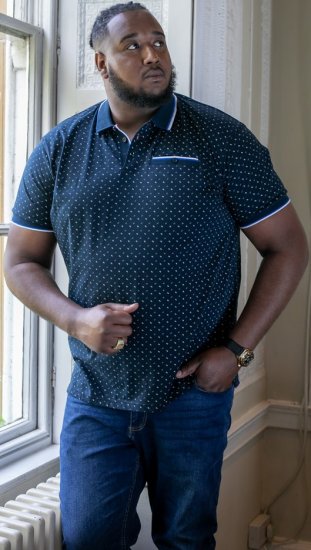 D555 OAKLEY AOP Jersey Polo With Jacquard Collar, Ribs And Chest Pocket Navy - Polo- & piqueskjorter - Poloskjorte i store størrelser - 2XL-8XL
