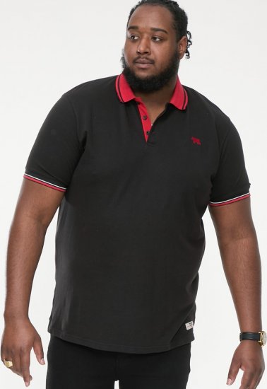 D555 CHESTER Pique Polo With Red Collar With Tipping Detail And Chest Embroidery Black - Polo- & piqueskjorter - Poloskjorte i store størrelser - 2XL-8XL