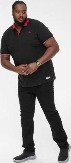 D555 CHESTER Pique Polo With Red Collar With Tipping Detail And Chest Embroidery Black - Polo- & piqueskjorter - Poloskjorte i store størrelser - 2XL-8XL