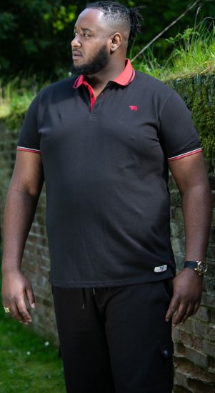 D555 CHESTER Pique Polo With Red Collar With Tipping Detail And Chest Embroidery Black - Polo- & piqueskjorter - Poloskjorte i store størrelser - 2XL-8XL