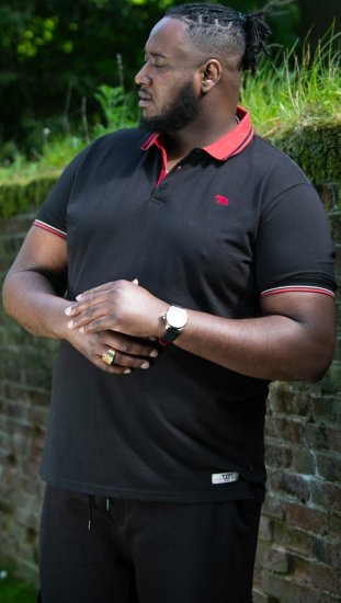 D555 CHESTER Pique Polo With Red Collar With Tipping Detail And Chest Embroidery Black - Polo- & piqueskjorter - Poloskjorte i store størrelser - 2XL-8XL