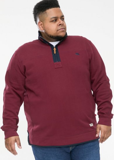 D555 HIRALDO Quarter Neck Pique Fleece Sweatshirt With Chest Embroidery Red - Gensere og hettegensere - Store hettegensere - 2XL-14XL