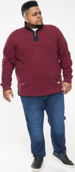 D555 HIRALDO Quarter Neck Pique Fleece Sweatshirt With Chest Embroidery Red - Gensere og hettegensere - Store hettegensere - 2XL-14XL